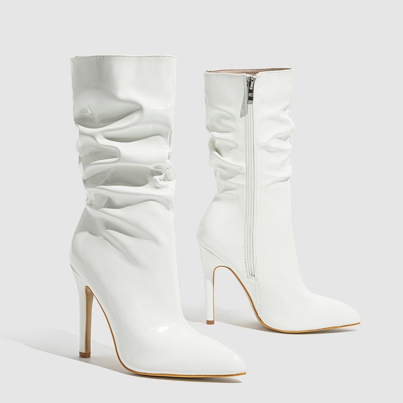 Patent Leather High Heel Pointed Boots