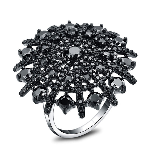 Real 925 Sterling Silver, Nano Gemstone Black Spinel Umbrella Ring