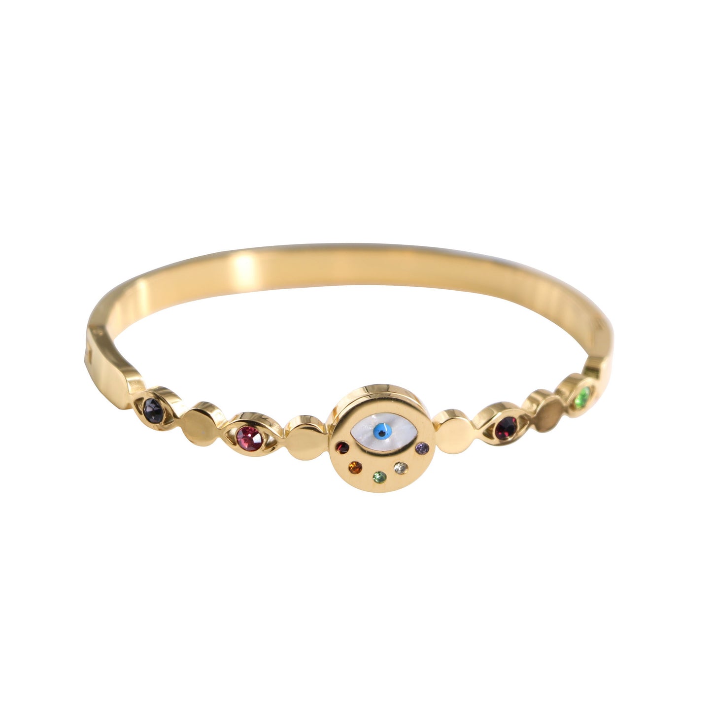 Titanium Steel Bracelet- Colourful Diamond Inlaid Blue Eye Element