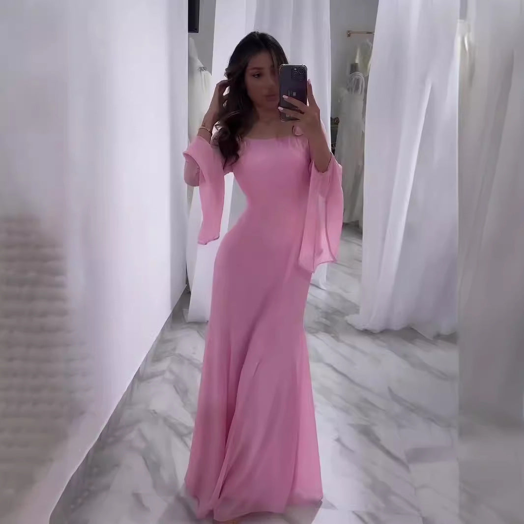 Chiffon Ruffle Sleeve Dress