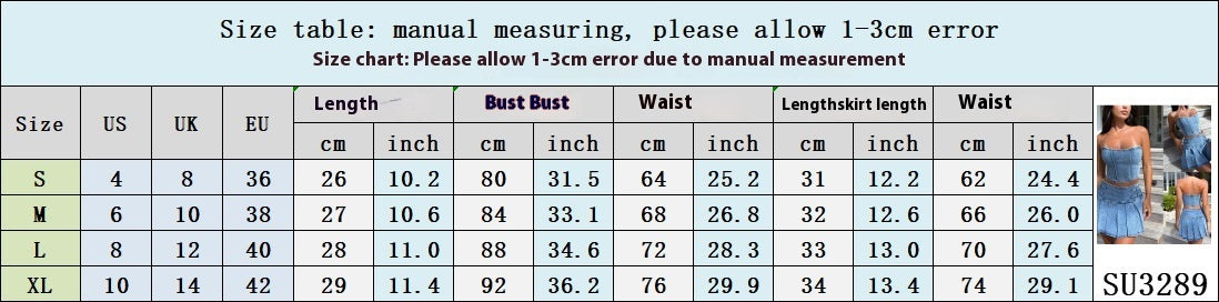 Women's Tube Top Denim Sleeveless High Waist Skirt Suit