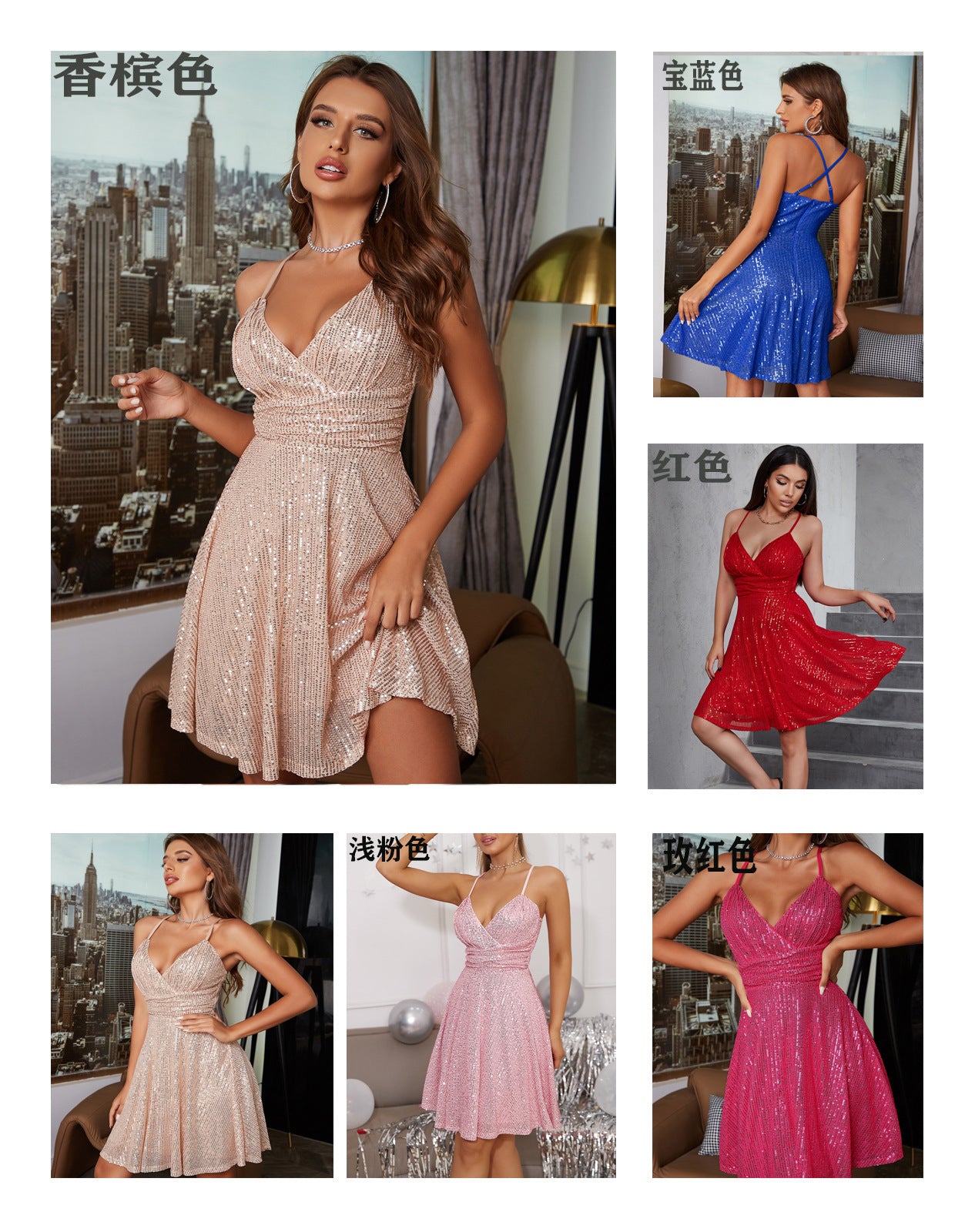 Sequined Dress Pleated Cross Strap Dress