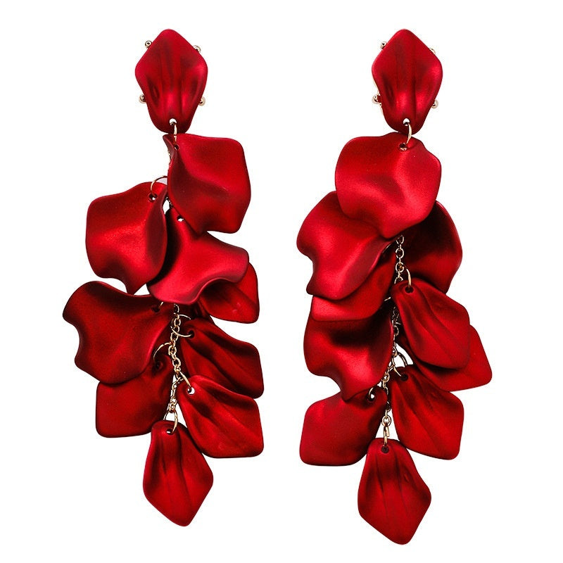 Long Rose Petal Fringed Fashionable Earrings