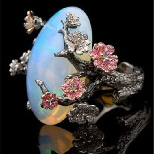 Plum Blossom Opal Unique Ring