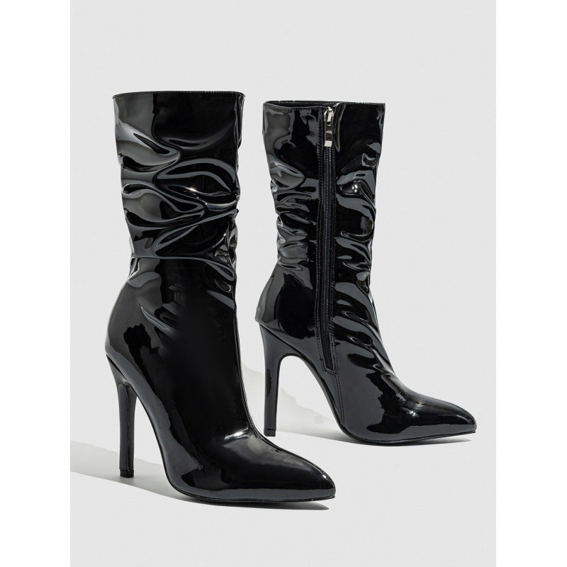 Patent Leather High Heel Pointed Boots