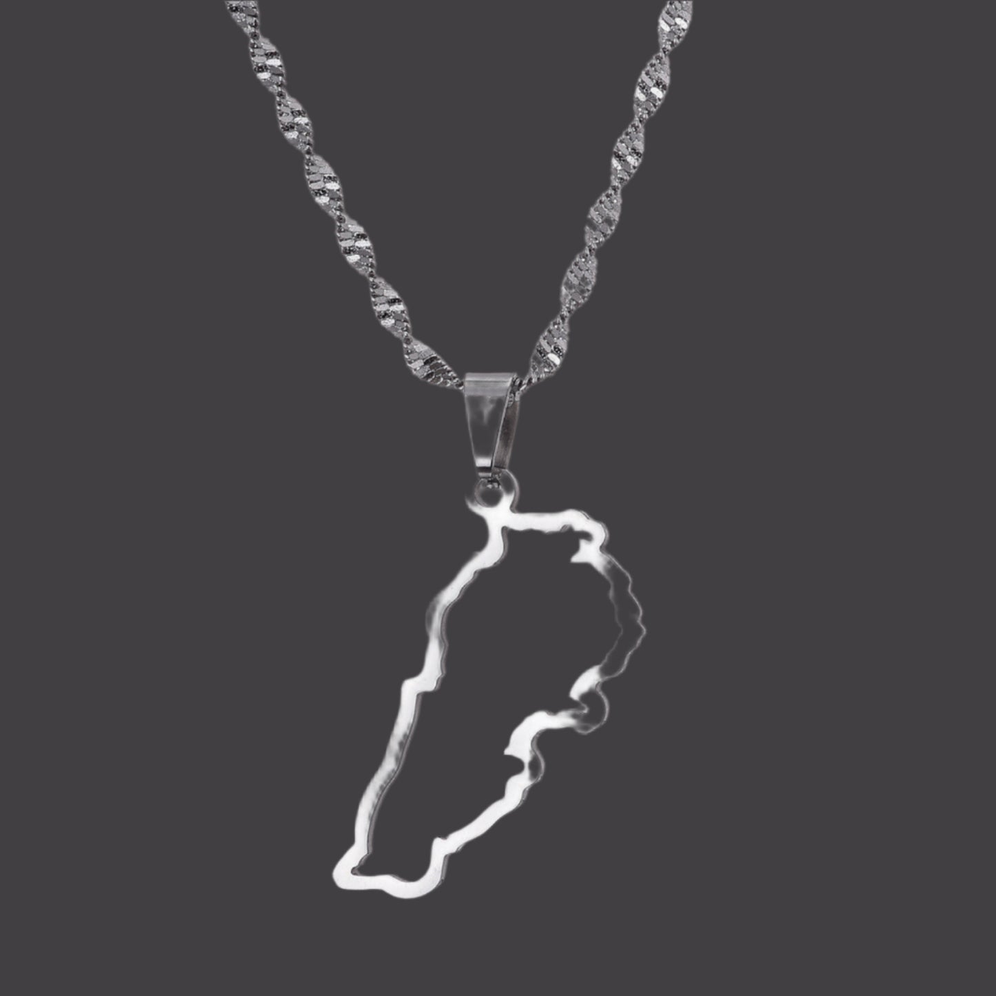Lebanon Map Stainless Steel Necklace