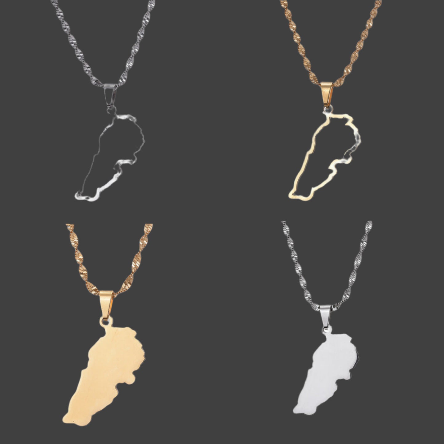 Lebanon Map Stainless Steel Necklace