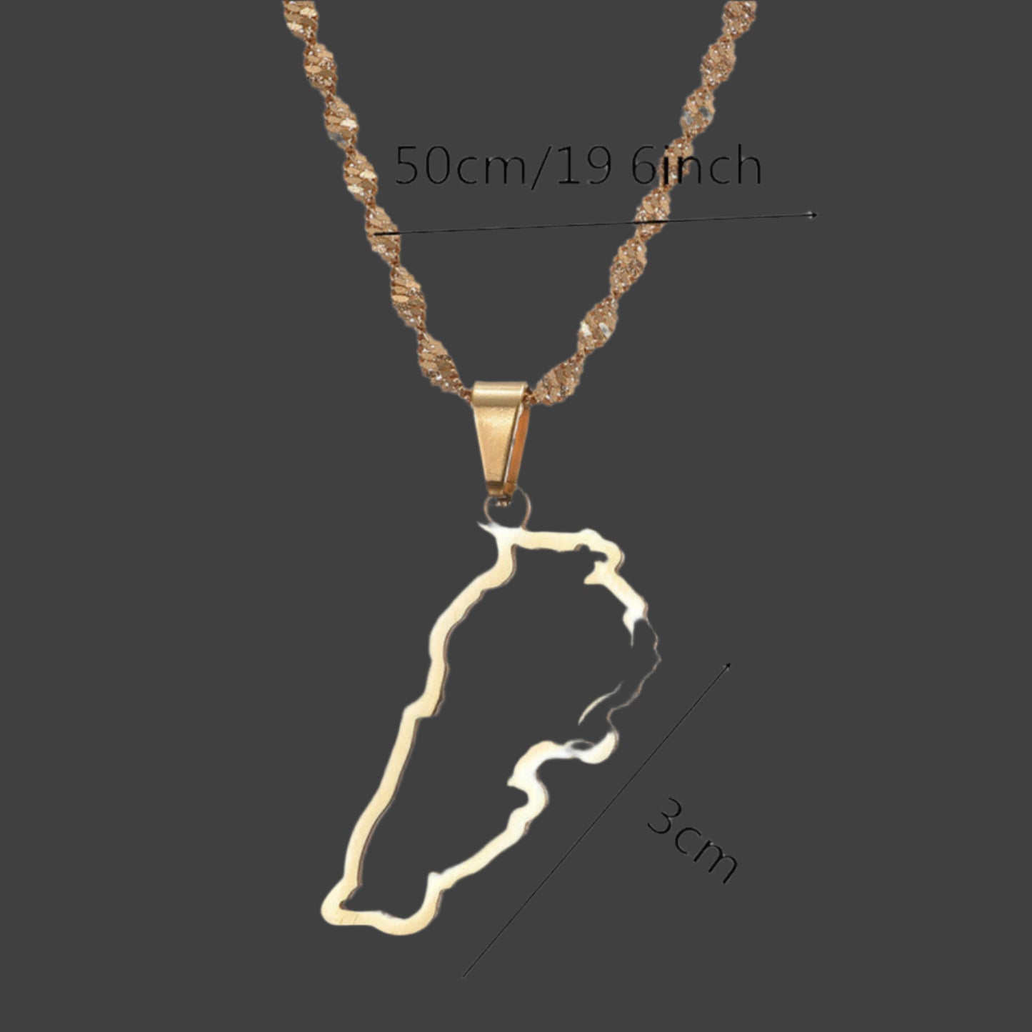 Lebanon Map Stainless Steel Necklace