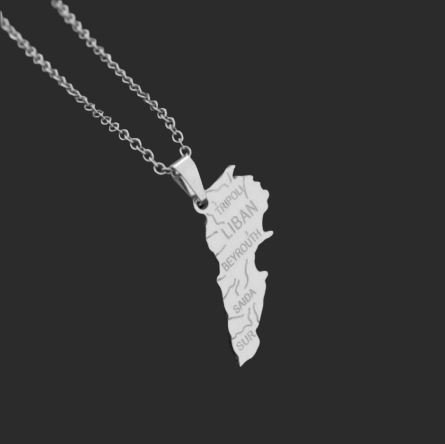 Lebanon Map Stainless Steel Necklace