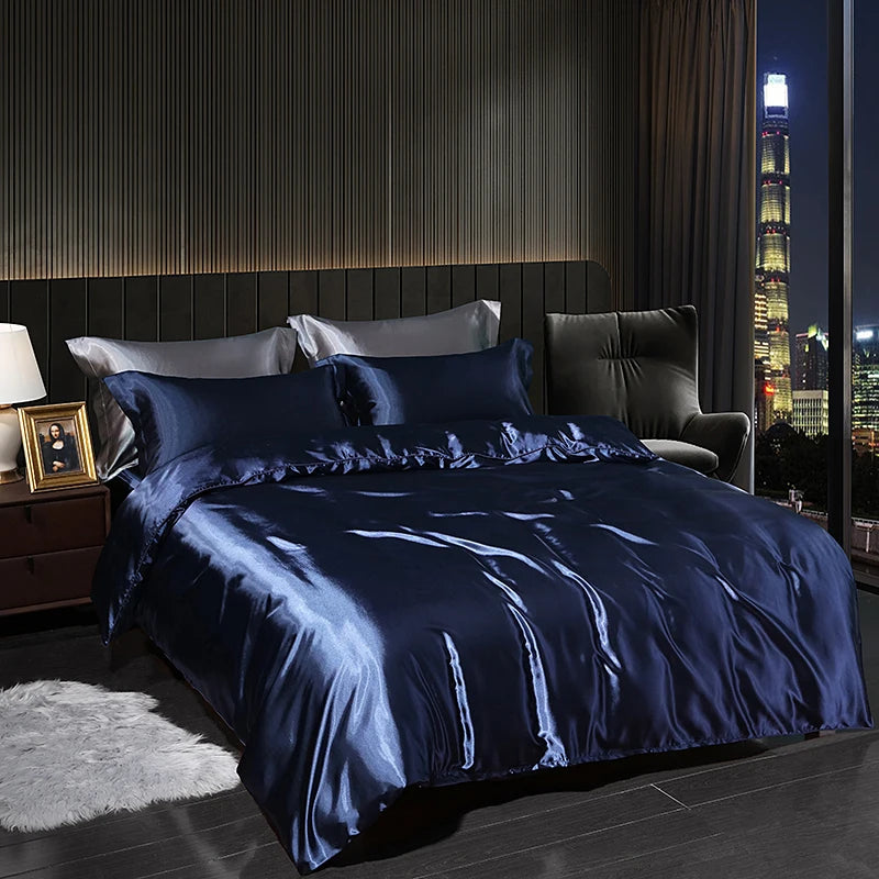 Luxury Satin Bedding Set in Gold and Red