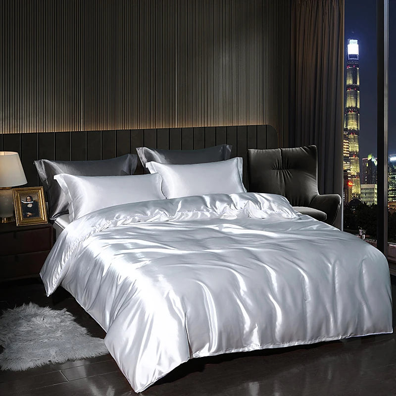 Luxury Satin Bedding Set in Gold and Red