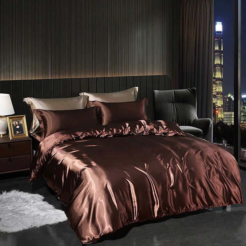 Luxury Satin Bedding Set in Gold and Red