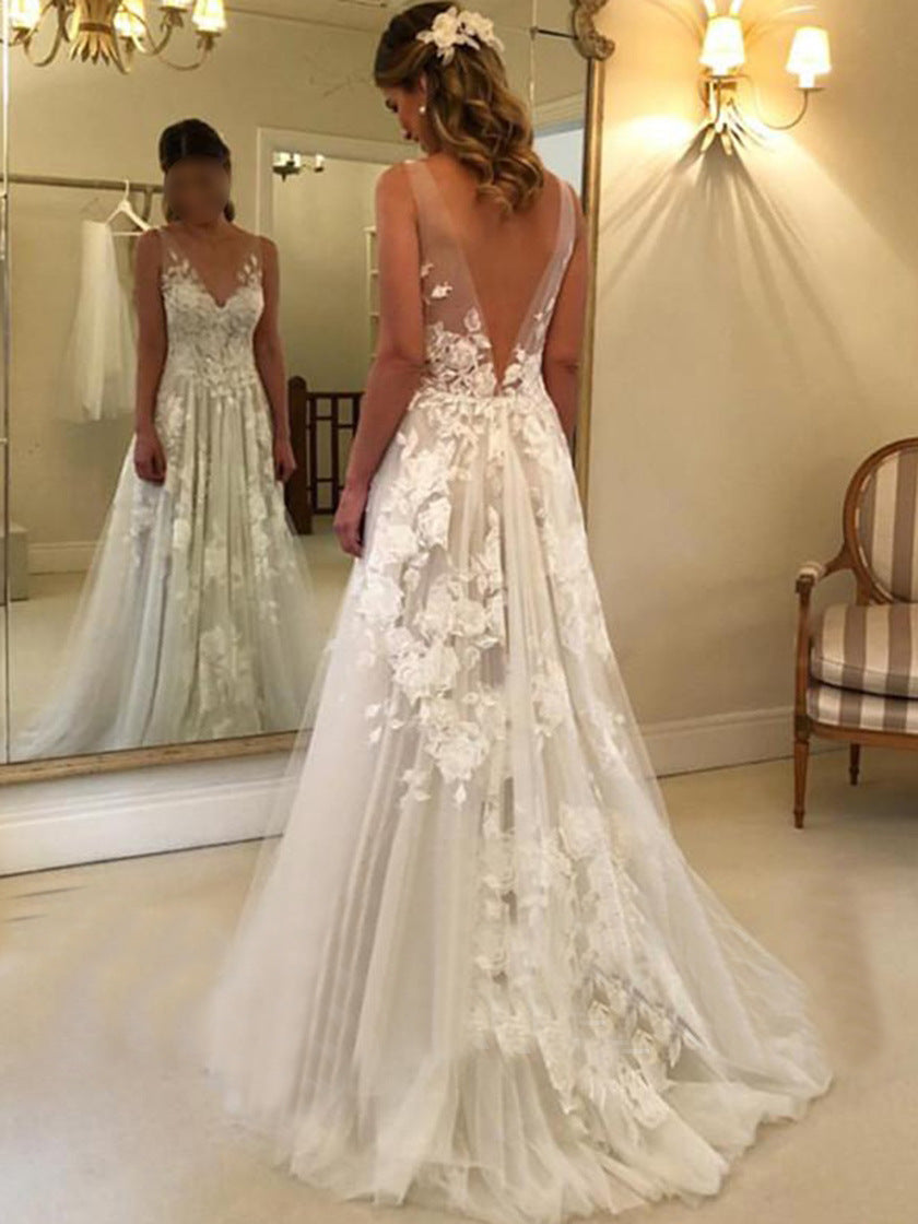 Slim-fit Lace Wrapped Shoulder Tail Wedding Dress