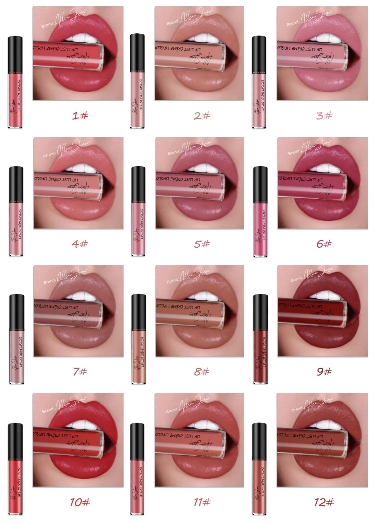 Variety of long-lasting shiny lip gloss shades from You Buy For Me showcased on lips
