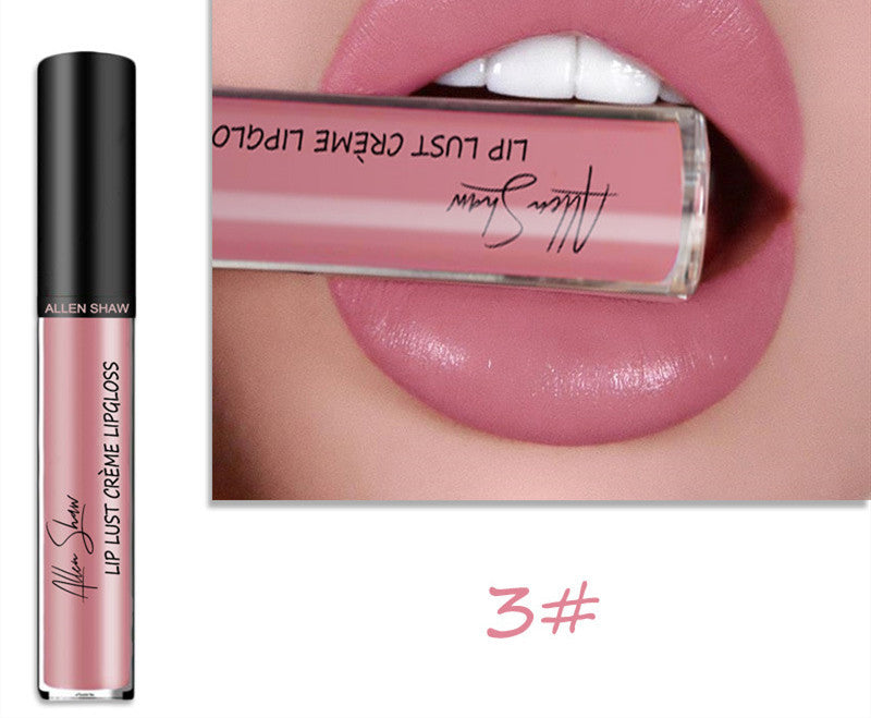 Allen Shaw Lip Lust Crème Lip Gloss in shade 3, featuring long-lasting shiny lip gloss for a vibrant look