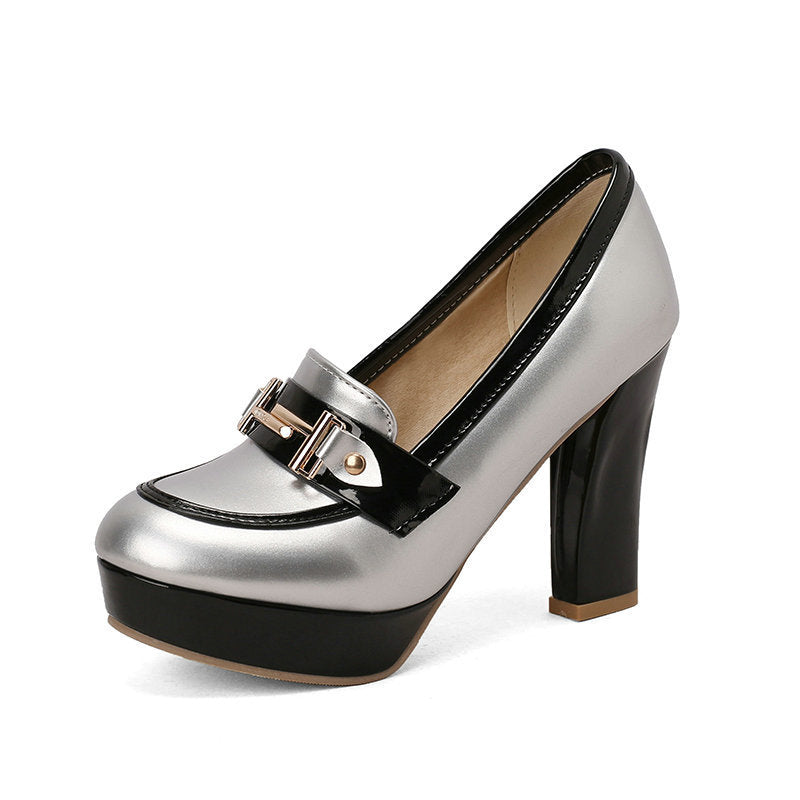 Chunky Heel High Heel Leather Shoes