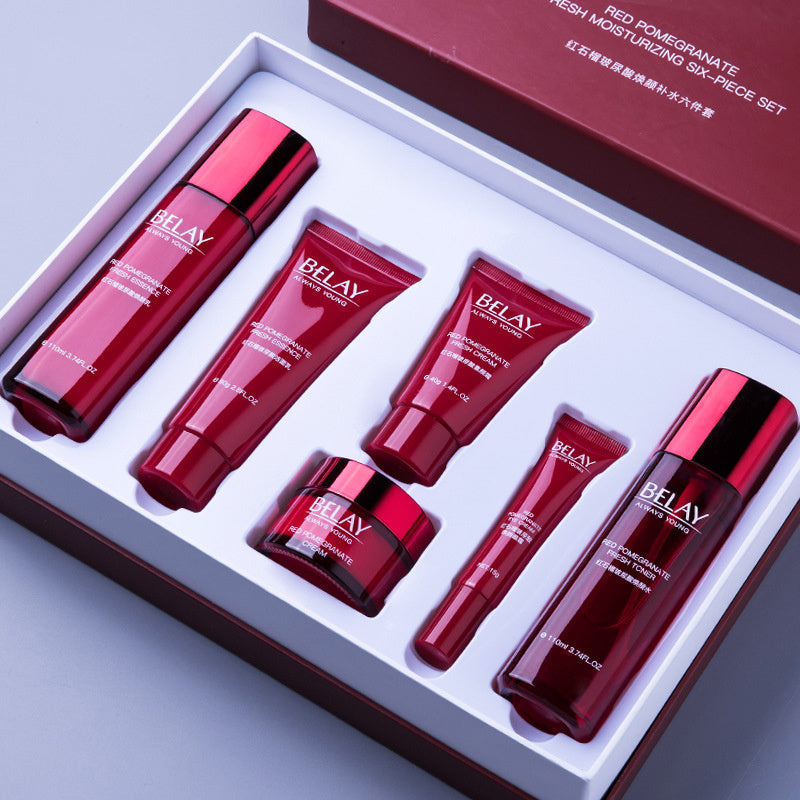 You Buy For Me Red Pomegranate Face Beauty Set for Repair and Moisturization in six chic containers