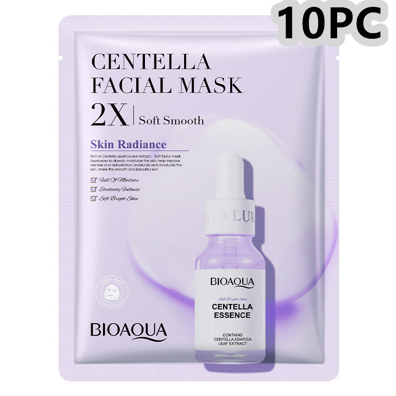BioAqua Centella Facial Mask Pack featuring 10 collagen face masks for radiant, smooth skin