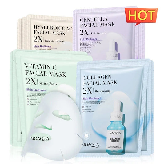 BioAqua Collagen Face Mask set with hyaluronic acid and vitamin C for skin radiance and moisturizing