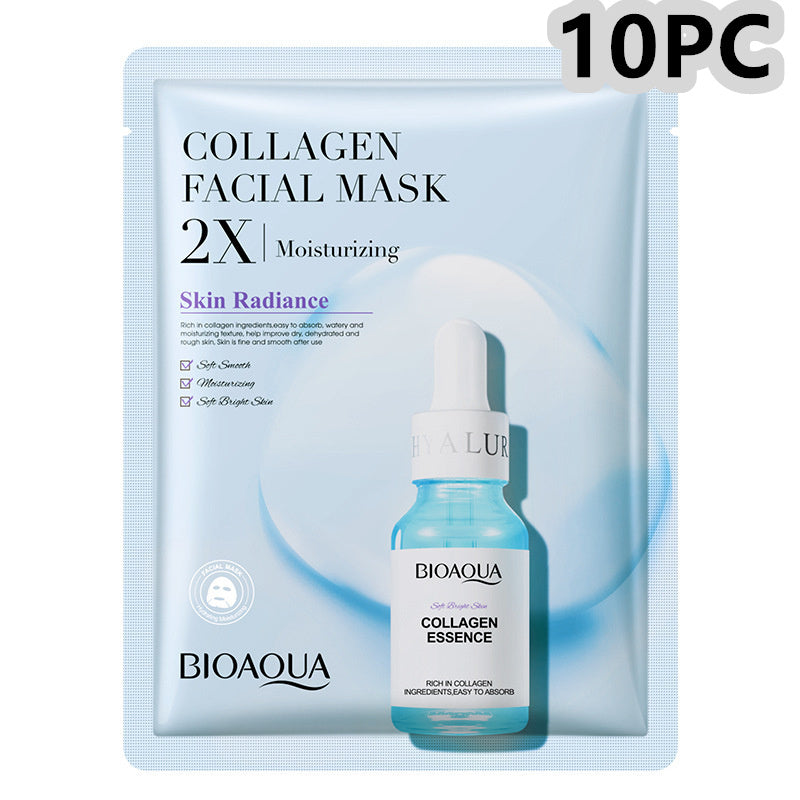 10-pack collagen face mask by BioAqua for moisturizing and enhancing skin radiance