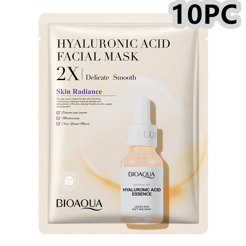 Bioaqua Hyaluronic Acid Facial Mask pack featuring 10 collagen face mask for skin radiance and smoothness