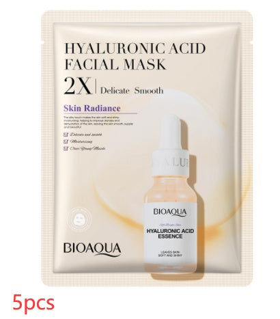 BioAqua Hyaluronic Acid Facial Mask Pack with Skin Radiance for Hydration and Smoothness, 5 pieces - collagen face mask