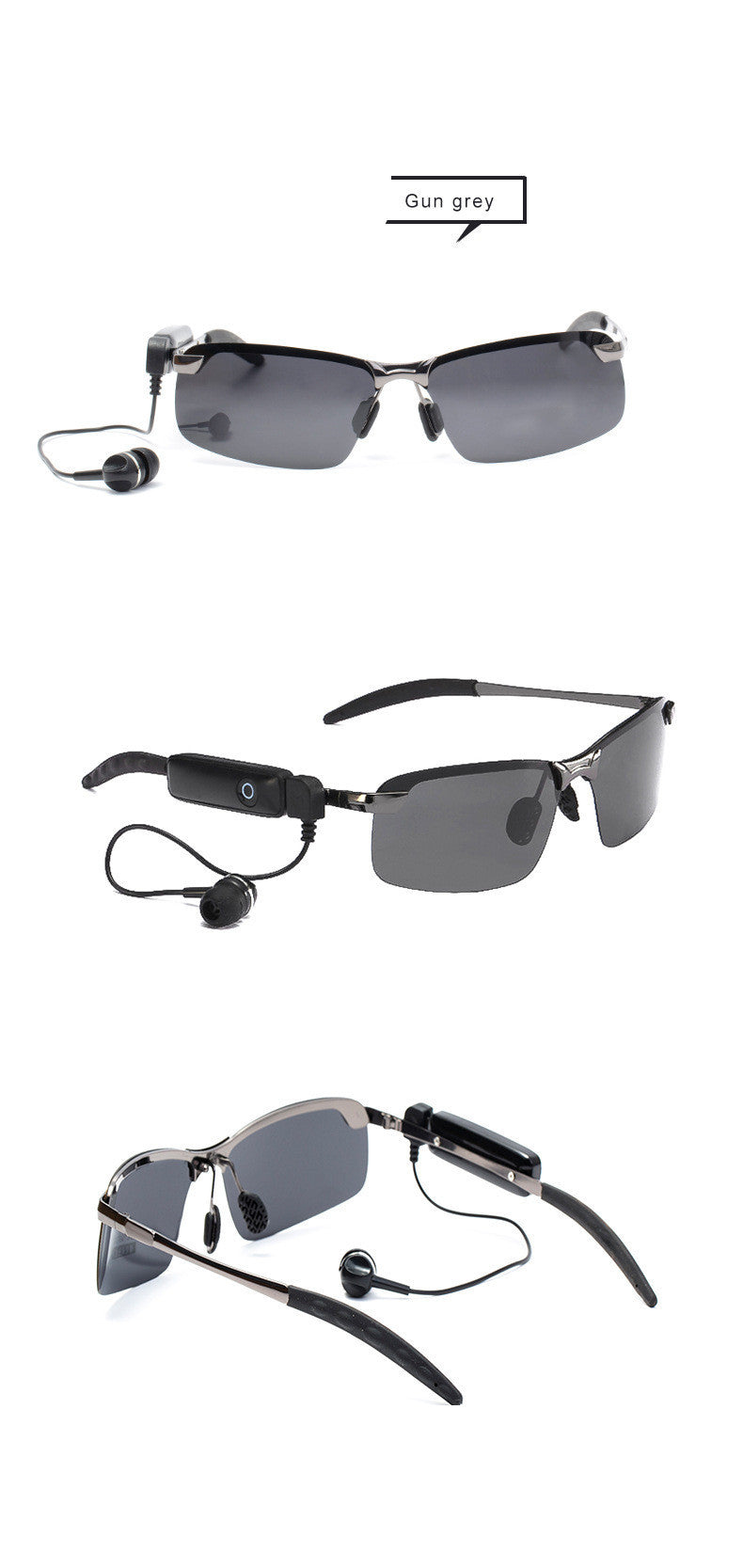 Gun grey Bluetooth audio sunglasses with built-in speakers for hands-free listening