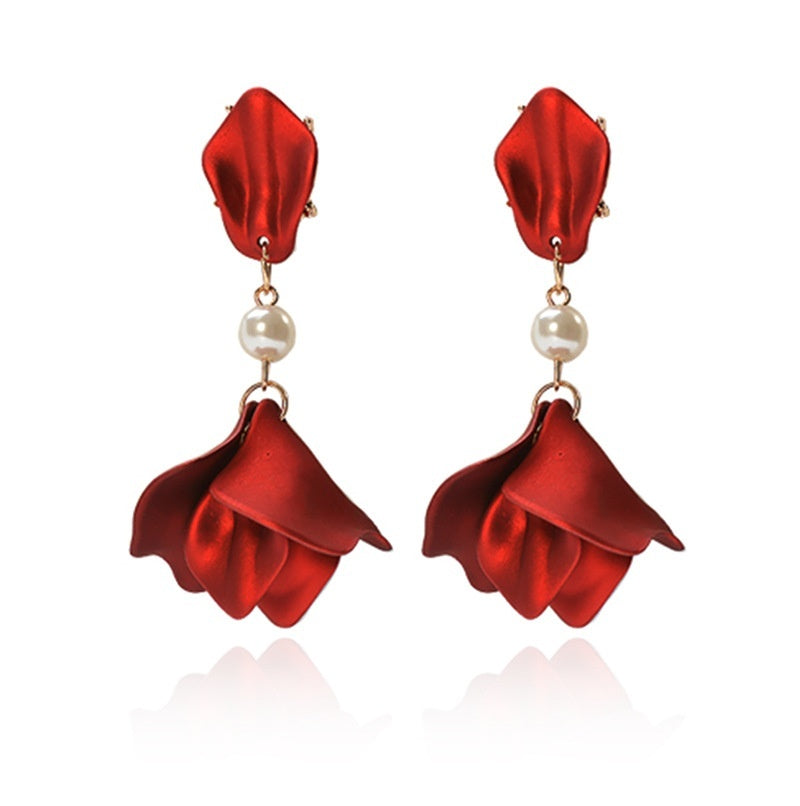 Long Rose Petal Fringed Fashionable Earrings