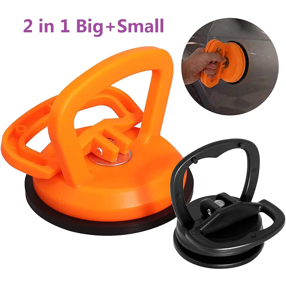 2 in 1 car dent repair suction cup set in orange and black for easy vehicle dent removal