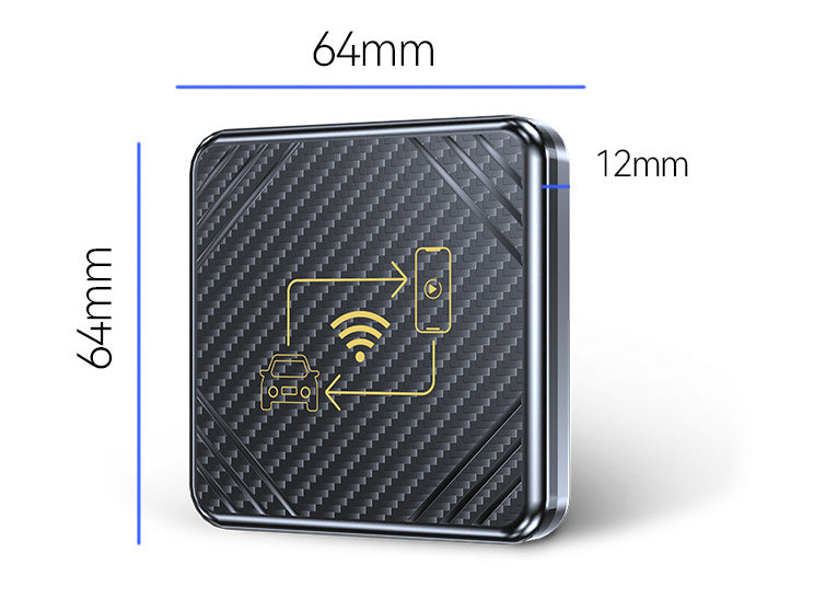 CarPlay Android box for cars with compact dimensions of 64mm x 64mm x 12mm for seamless connectivity