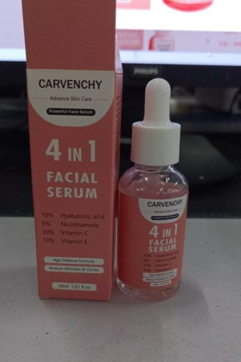 Carvenchy 4 in 1 Facial Serum with Hyaluronic Acid in a 30ml bottle, ideal for whitening anti-wrinkle serum needs