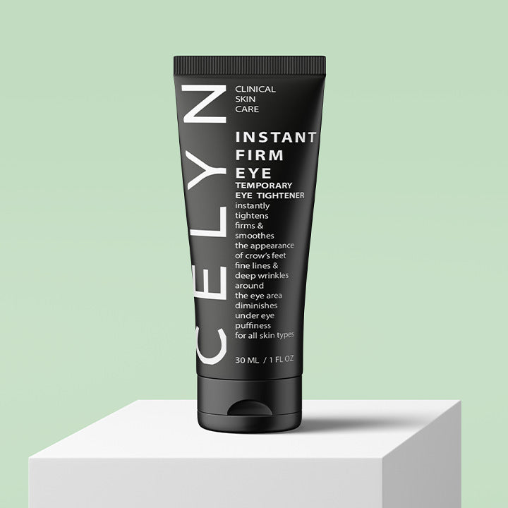 Celyn Instant Firm Eye Temporary Eye Tightener for under-eye bag removal cream in a sleek black tube