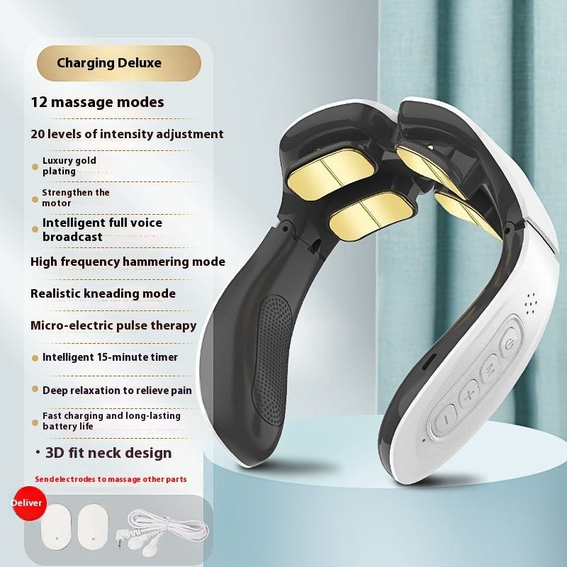 Neck massager with 12 modes and 20 intensity levels for relaxation and pain relief features