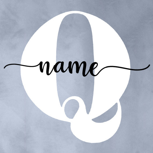 Custom baby name bodysuit design featuring a large letter Q and stylish script for personalization
