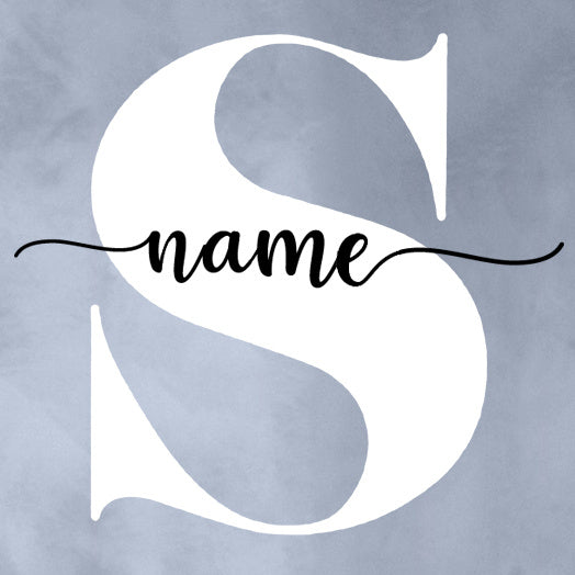 Custom baby name bodysuit with stylish font showcasing the letter S and the word name