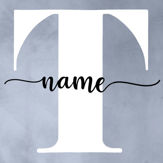 Custom baby name bodysuit design featuring a large initial and elegant script name