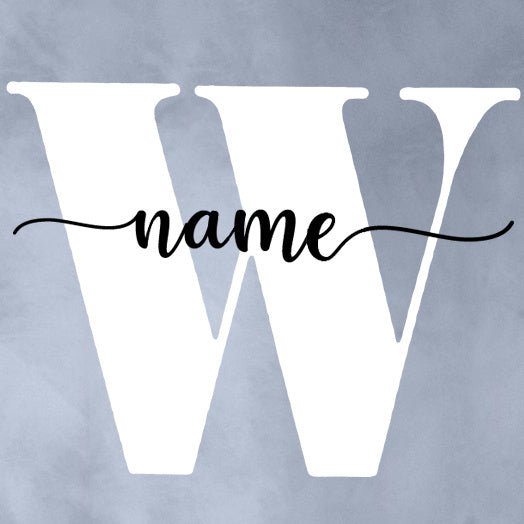 Custom baby name bodysuit featuring a stylish 'W' and swirl design for personalized gifting