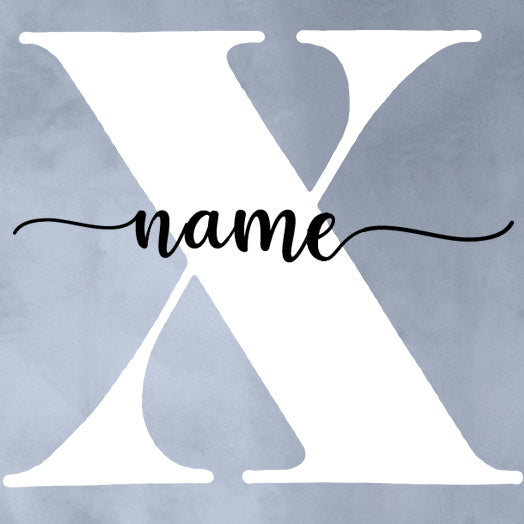 Custom baby name bodysuit design featuring a large letter and elegant script text