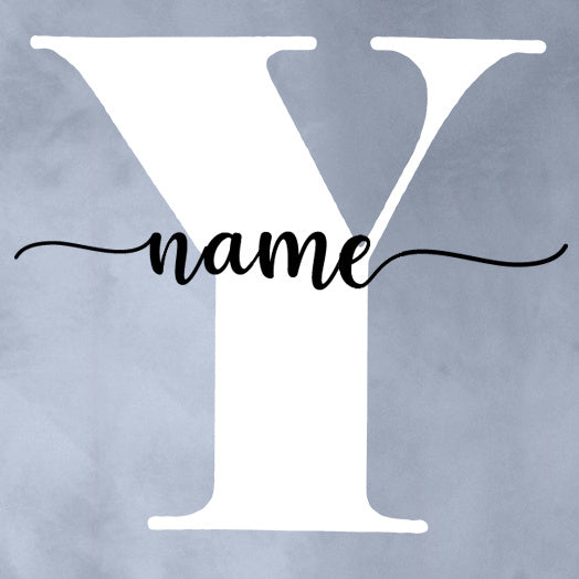 Custom baby name bodysuit featuring a large initial and elegant script name design