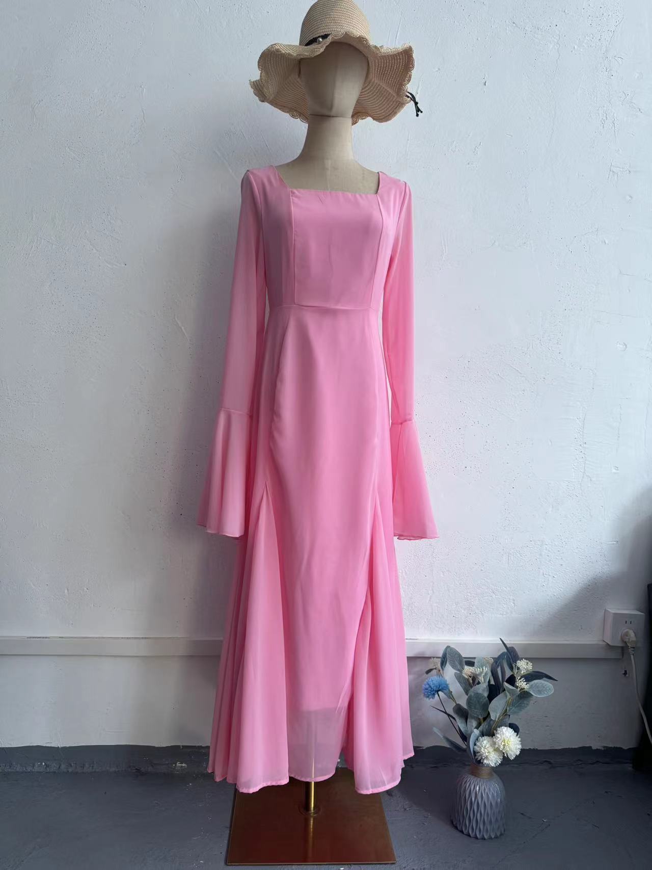 Chiffon Ruffle Sleeve Dress