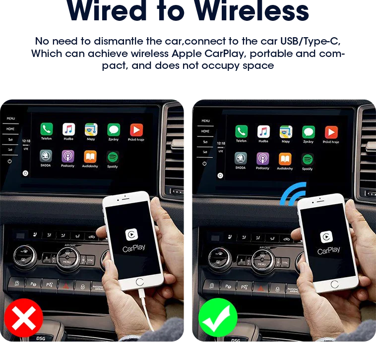 Universal CarPlay Android Auto Box for seamless wireless connection in your car's infotainment system