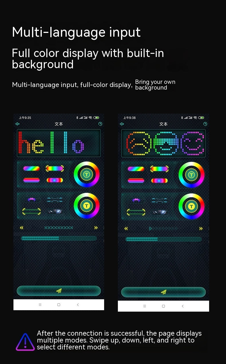 Multi-language input app for DIY customizable party mask with full-color display and background options