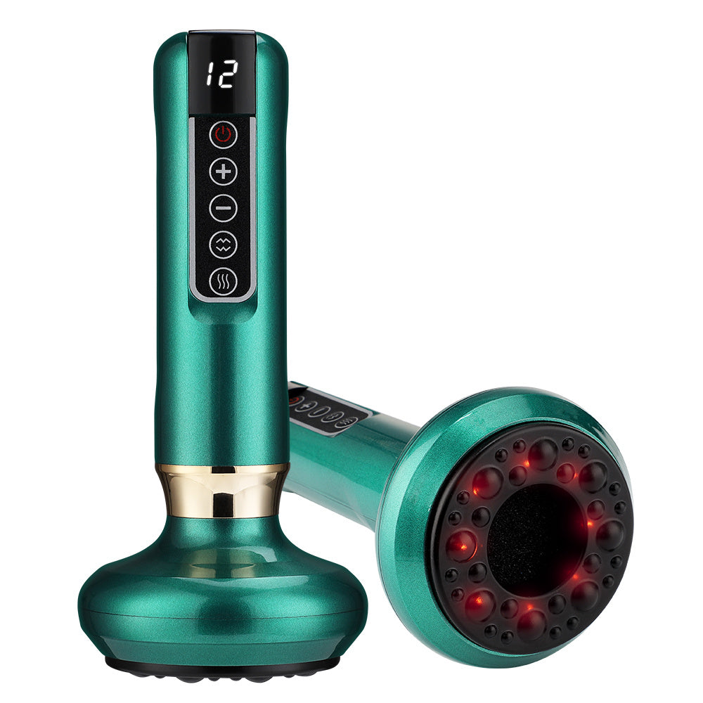 Electric vacuum cupping massager in teal with digital controls for effective body relaxation