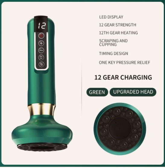 Electric vacuum cupping massager with LED display and 12 gear strength settings for muscle relief