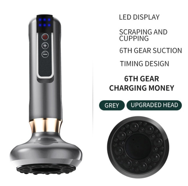Electric vacuum cupping massager with LED display and multiple suction levels for effective muscle relief