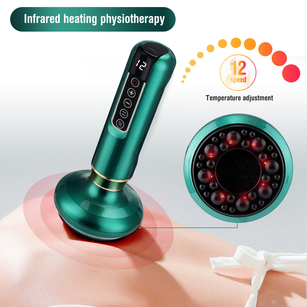 Electric vacuum cupping massager with infrared heating and 12 speed settings for effective physiotherapy