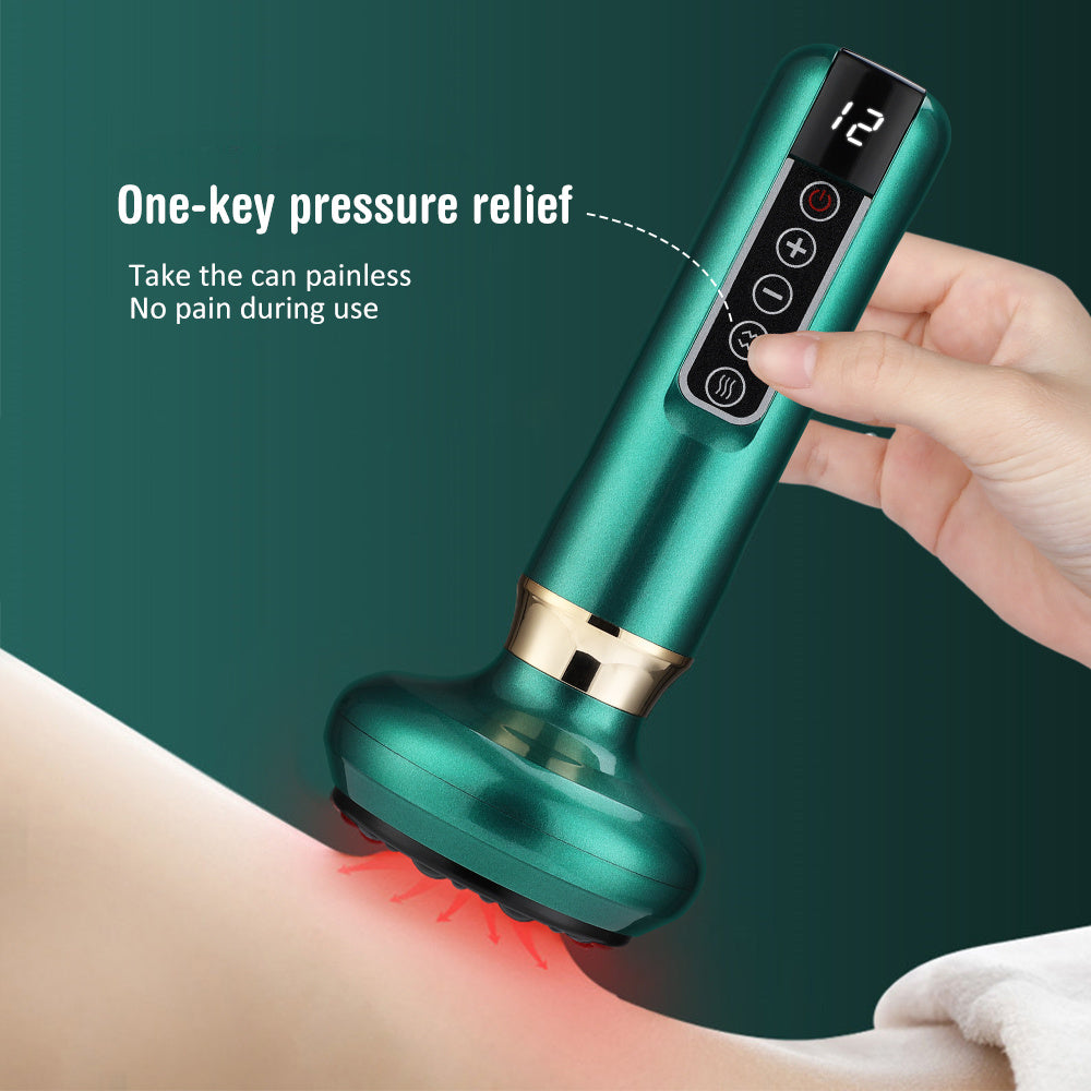 Electric vacuum cupping massager with easy controls for painless muscle relief and relaxation