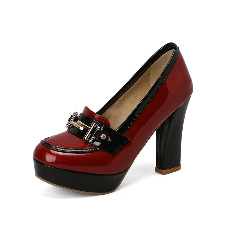 Chunky Heel High Heel Leather Shoes