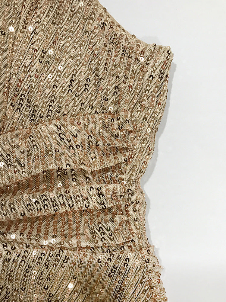 Sequined Dress Pleated Cross Strap Dress