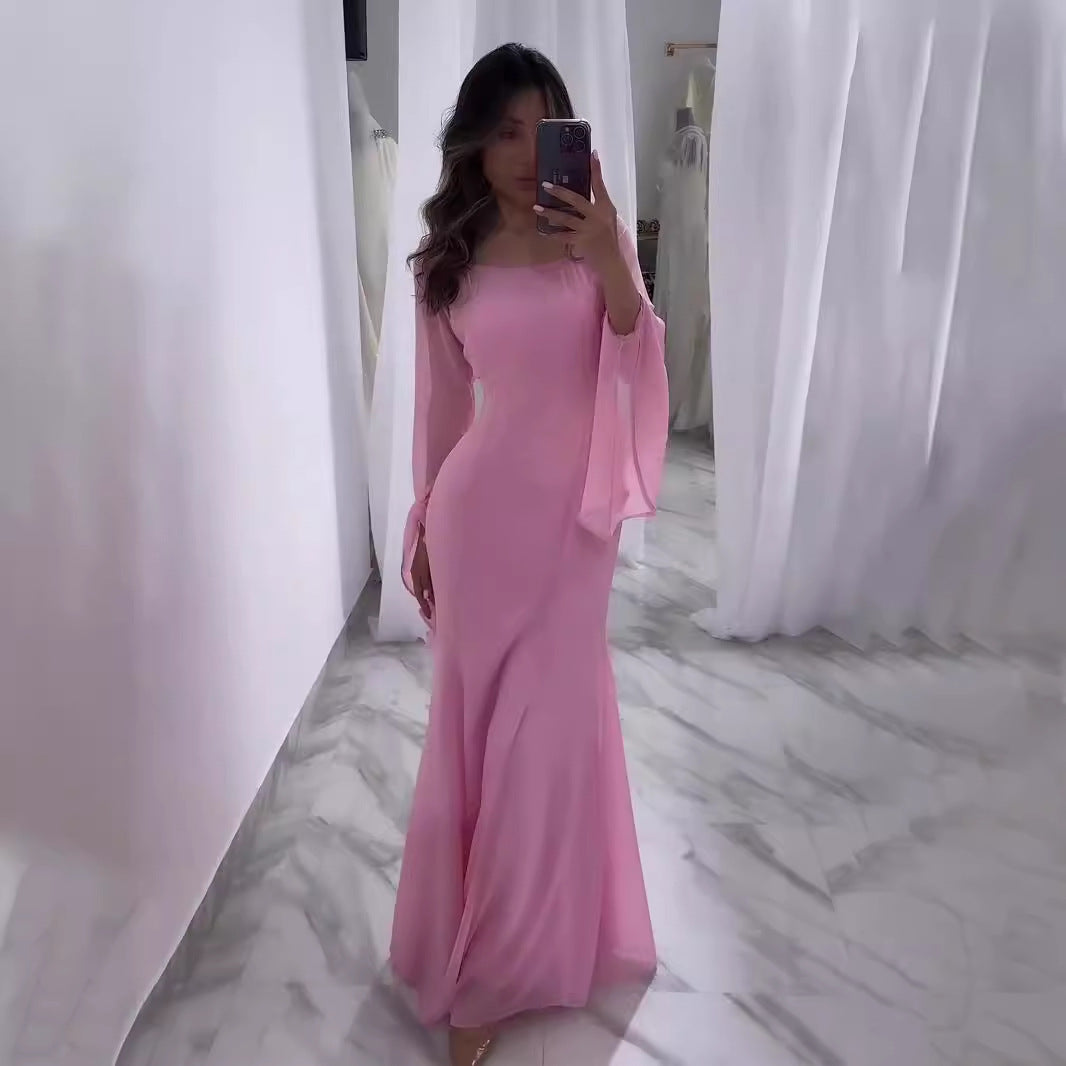 Chiffon Ruffle Sleeve Dress